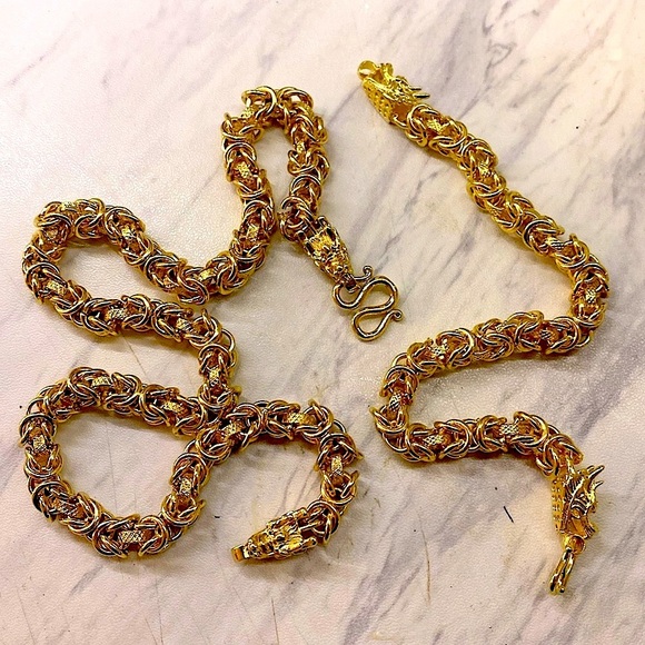 Gold Dragon Necklace Bracelet Matching Set Game of Thrones Party Sword - Picture 1 of 8